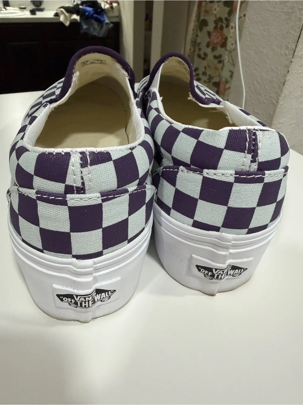 Vans Women’s Slip-On Checkerboard Clog — Purple & White